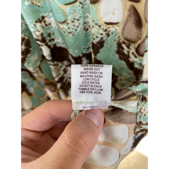 Dressbarn Womens Sleeveless Abstract Print Blouse Top Small Teal/Brown/Beige - Picture 5 of 7